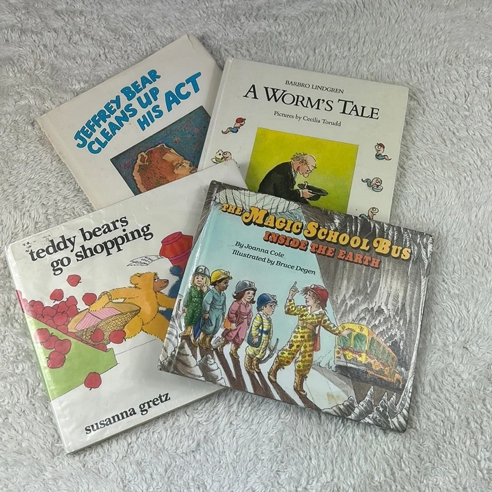 Vintage 80s Book Bundle Teddy Bears Go Shopping A Worms Tale Magic Schoolbus